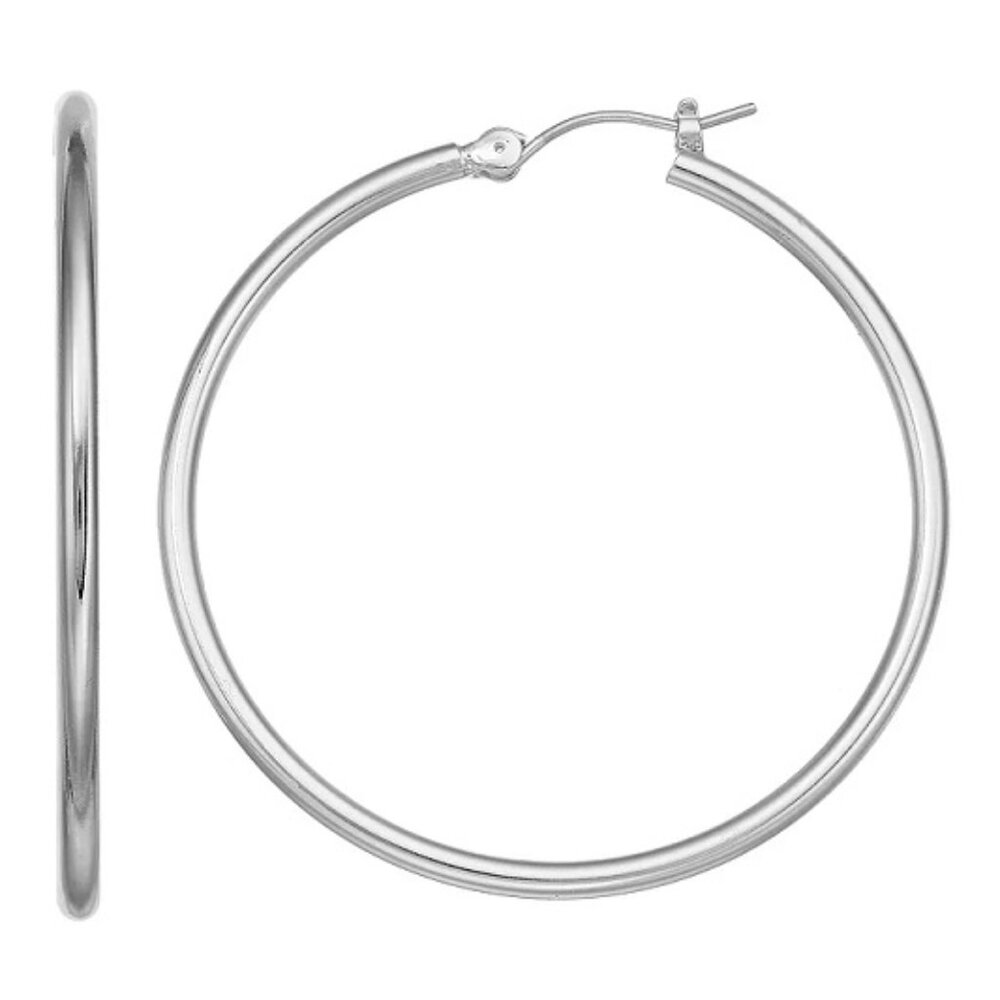 VERA WANG Mod/Contemporary Shiny Silver 1.55" Hoop Earrings**NEW!